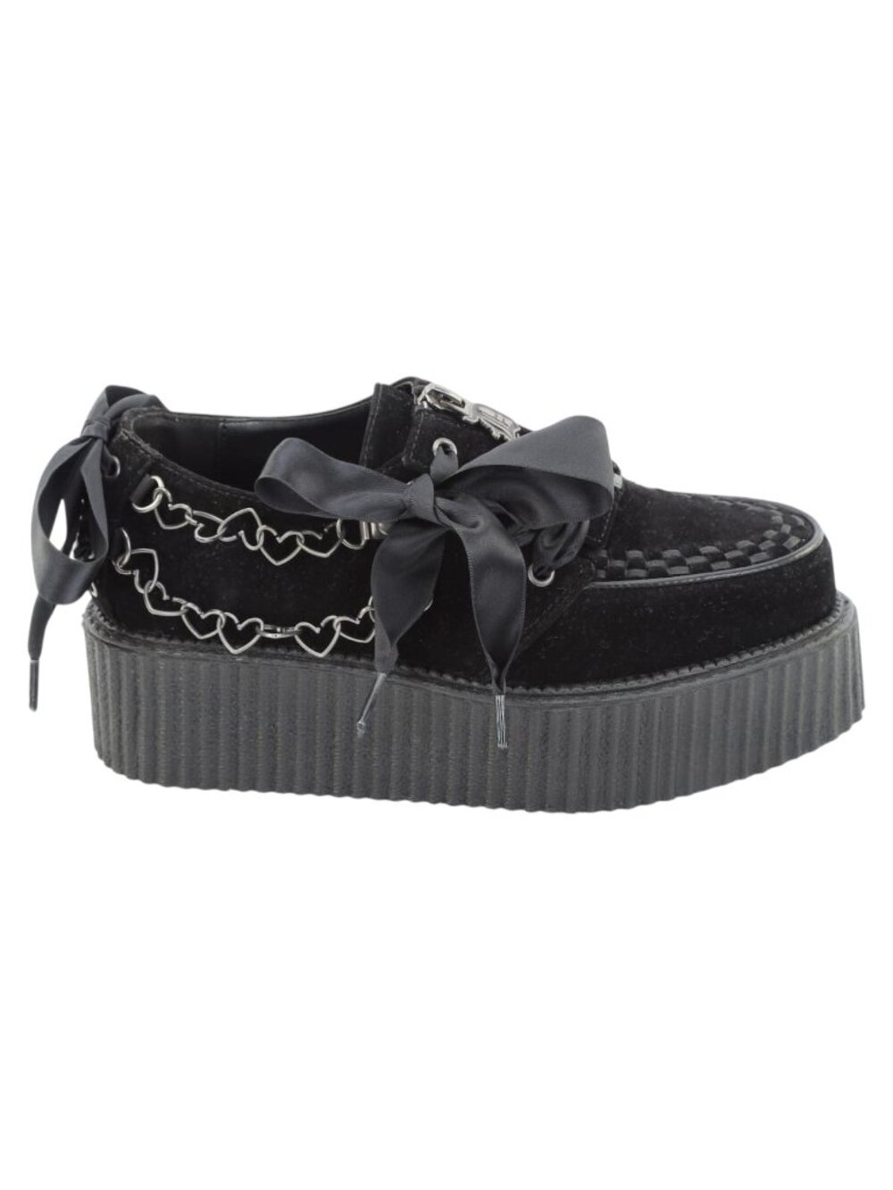 Womens Gothic Platform Creepers Black Velvet 2" Oxford Shoes